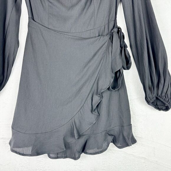 Hello Molly No Time For Love Dress Size 6 Black Mini Wrap Balloon Sleeve - Picture 8 of 12